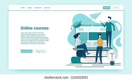 Online courses.Video lessons and distance education.Professional development of employees of enterprises.An illustration in the style of a green landing page.