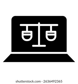 Online court icon Flat outline fill black and white