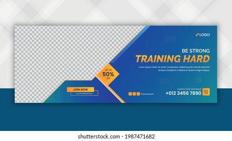 Online Cover banner for gym and fitness training or social media web banner creative design template