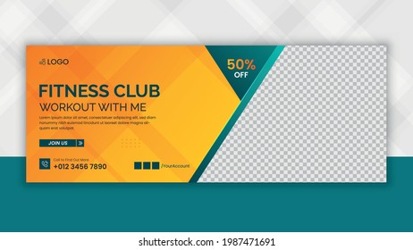 Online Cover banner for gym and fitness training or social media web banner creative design template