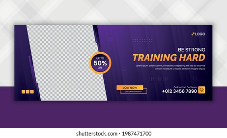 Online Cover banner for gym and fitness training or social media web banner creative design template