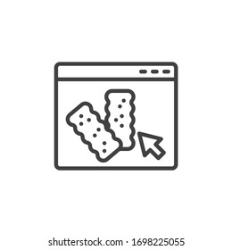 Online cracker ordering line icon. Goods delivery service linear style sign for mobile concept and web design. Website page with saltine crackers outline vector icon. Symbol, logo illustration.