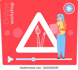 Konzept der Online-Werkstatt. Künstlerische Kreativität Prozess mit Farbe und Bürsten Entfernung zu studieren. Zeichnen von Lektionen auf Lernplattform für Maler und Designer, Lehrgang Video-Tutorial