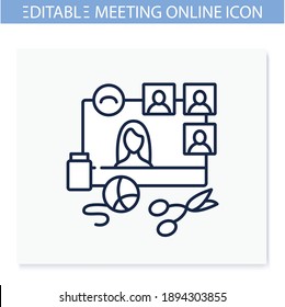 Das Symbol der Workshop-Linie für Online-Handwerkskunst. Treffen Sie das Online-Konzept. Internet-Streaming-Website. Soziale Distanzierung handgemachte Ausbildung, Master-Klasse. Blogger. Einzige Vektorgrafik. Bearbeitbarer Hub