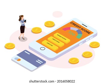 Online credit isometric 3d vector concept for banner, website, illustration, landing page, flyer, etc.