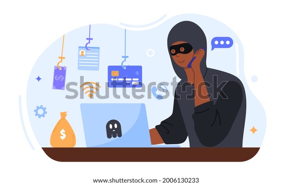 Online Crime Concept Masked Fraudster Calls Stock Vector (Royalty Free ...