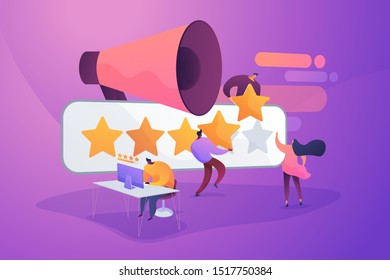 Online CRM system, reputation management. Service quality evaluation, user feedback, customer review. Rating scale, high ranking, top ranking concept. Vector isolated concept creative illustration