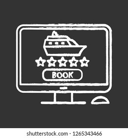 Online cruise booking chalk icon. Internet travel agency rating. Cruise deal searching. Voyage, trip planning. Isolated vector chalkboard illustration
