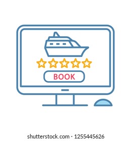 Online cruise booking color icon. Internet travel agency rating. Cruise deal searching. Voyage, trip planning. Isolated vector illustration