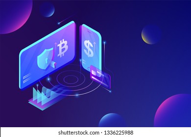 Online Cryptocurrency exchange platform service concept. markets and trading digital currency technology on smartphone and blockchain technology vector 