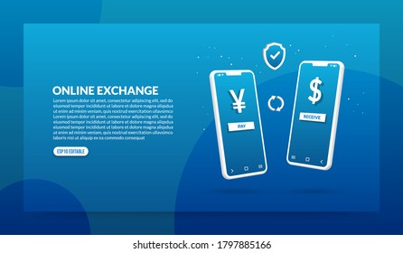 Online currency exchange concept, digital payment transaction via application
