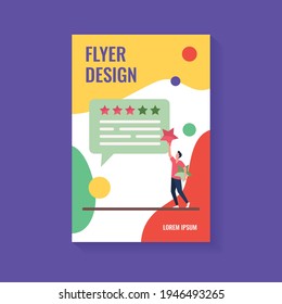Comentarios de los clientes en línea. Hombre aplicando estrellas de velocidad a la imagen plana de vector de burbuja de chat. Marketing, satisfacción, concepto de evaluación para banner, diseño de sitios web o página web de aterrizaje