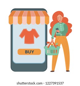 ONLINE CUSTOMER Flat Vector Illustration Set About business woman shopping From Internet