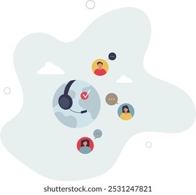 Online customer service with global support center.flat design with people.