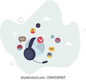 Online customer service with global support center..International assistance with call agent for telemarketing and find user solutions.flat character life .