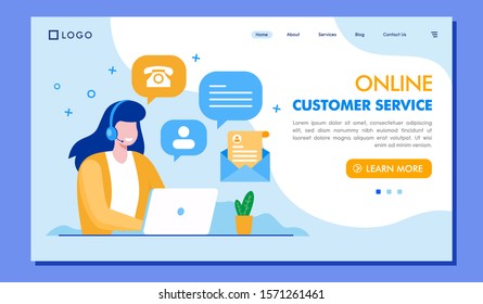 Online customer service landing page website vector illustration flat design 