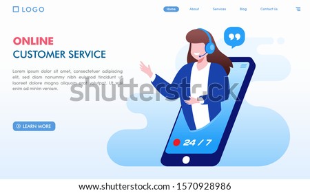 Online customer service landing page website illustration vector flat design 