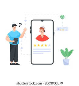 An online customer services agent in flat illustration design
