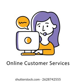 Online Customer Services Vector Filled Outline Style Icon. Eps 10 file