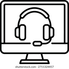 Vetor De Ícone Da Tela Do Agente De Suporte Ao Cliente Online. Ícone mostrando um agente de suporte em uma tela de computador, representando o serviço de atendimento ao cliente on-line e a assistência de bate-papo ao vivo.