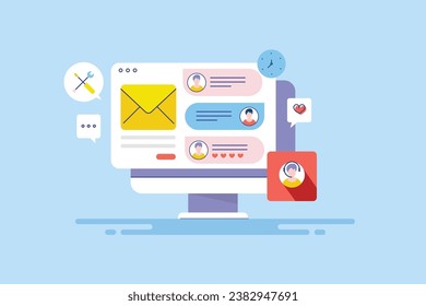 Online-Kundensupport, Chat-Support, E-Mail-Nachrichten, Kundenkonzept - Vektorgrafik-Banner mit Symbolen