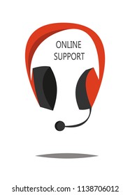 Online Customer Support. Headphones with microphone. Flat Vector illustration in cartoon style isolated on white background.