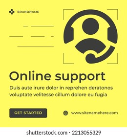 Online customer support helpdesk digital technology service monochrome yellow social media post vector illustration. Internet consulting problem solving aid hotline client care distance communication