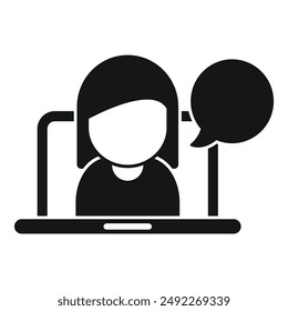 Online customer support icon in flat design for computer helpdesk assistance, tech chat communication, and call center user web interface