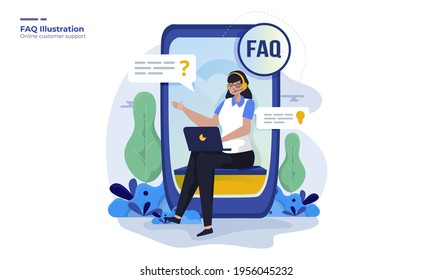 Online Customer Support Illustration For FAQ Web Page Concept