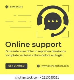 Online customer support live advice chat operator consulting speech bubble social media post vector illustration. Internet assistance client care help information helpdesk communication technology