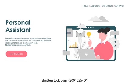 Online customer support, personal AI virtual assistant, internet IVR chat bot landing page concepts for website and mobile development