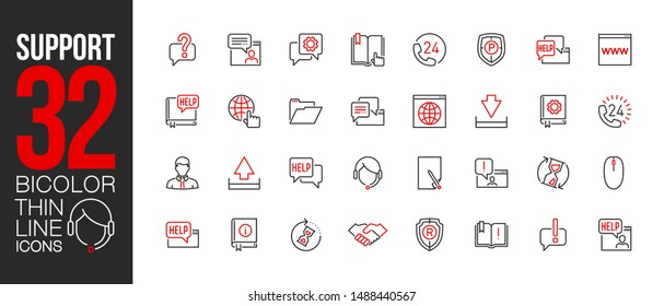 online customer support service outline flat icons set. Thin line design support 24/7 logo. icon pictogram set isolated on white. outline logo symbols for web design or mobile app communication