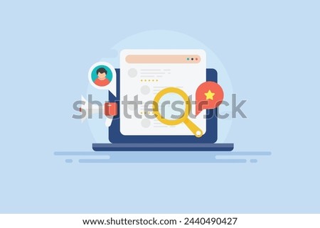Online customer trust, Customer sharing experience on web, Customer loyalty, Online customer trust building - vector illustration with icons