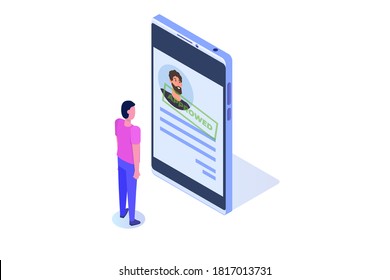 Online CV, Hiring, select resume process concept. Company hr managers hiring a employee online.  Vector illustration