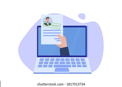CV en línea, Contratación, seleccione el concepto de proceso de reanudación. Directores de la empresa contratando a un empleado en línea.  Ilustración del vector
