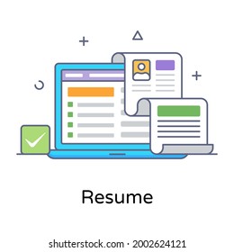 Online cv, resume icon in colorful outline design 