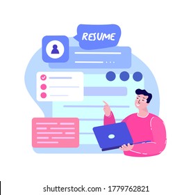 Online CV,Resume Creating.Recruitment Agency Unemployed People.Head Hunter Hiring.Applicants Filling Professional Profile.Job Searching Platform,Recruitment Laptop Application.Flat Vector Illustration