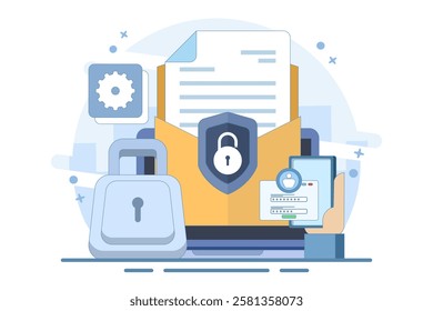 online cyber data security concept, Personal data and email security, internet security or information privacy. secure internet security system. flat vector illustration on background.