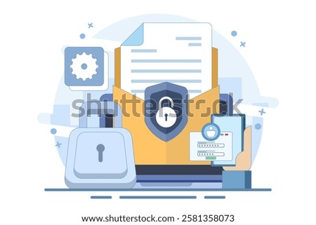 online cyber data security concept, Personal data and email security, internet security or information privacy. secure internet security system. flat vector illustration on background.