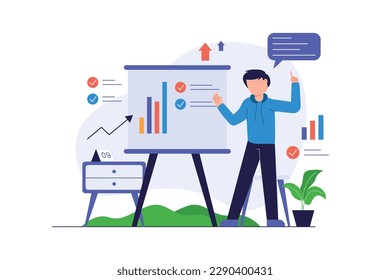 Online data analysis business management, modern flat illustration