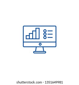 Online data analysis report line icon concept. Online data analysis report flat  vector symbol, sign, outline illustration.