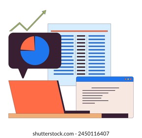 Online data analytics tools 2D linear cartoon objects. E business marketing instruments isolated line vector elements white background. Financial statistics color flat spot illustration