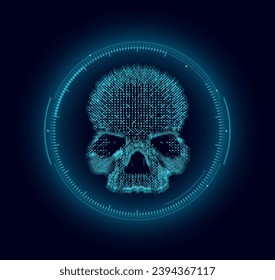 Online Data Breach. Hacker News. Network DDOS Cyber Crime Concept. Abstract Digital Background. Skull Sign over Binary Programming Code. Vector Illustration.