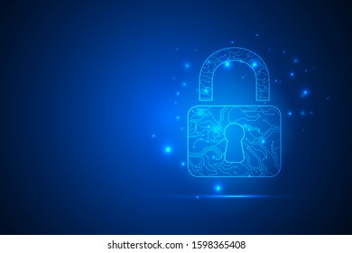 Online data protection Lock shield and abstract with computer technology. Closed Padlock on digital background, Lock security concepts
