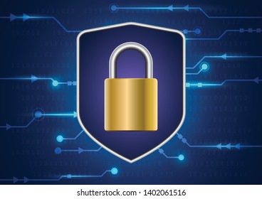 Online data protection shield and abstract with computer technology