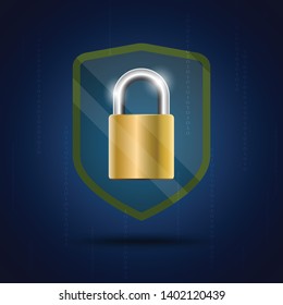Online data protection shield and abstract with computer technology