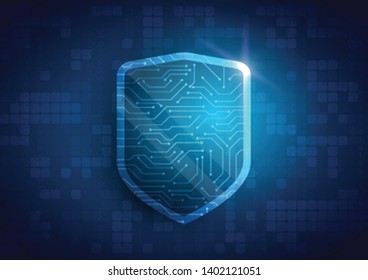 Online data protection shield and abstract with computer technology