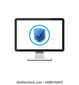 Online data protection shield and abstract with computer technology