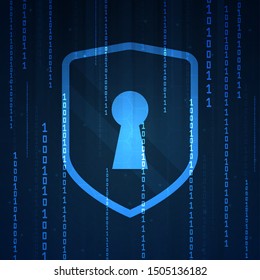 Online data protection shield and abstract with computer technology