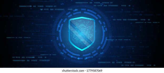 Online data protection shield and abstract with computer technology